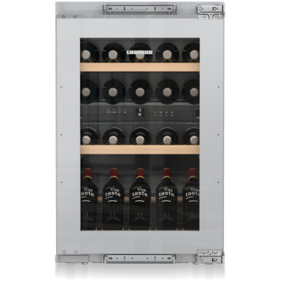 Vitrina de vinuri Incorporabila  Liebherr EWTdf 1653, Clasa Valorica Comfort, Culoare Glazed door with stainless steel frame, Clasa de eficienta energetica G, Înălțime 87.2 cm, Volum total 97 l, Emisii de zgomot acustic 32 dB, Greutate  51 kg