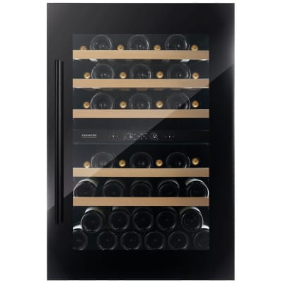 Vitrina de vin Dunavox DVS-44.120DB, Gama Spirit, Culoare Sticla neagra, Nr.zone temperatura 2, Inaltime 88.2 cm, Nr. Sticle 45, Maner Da, WiFi Nu