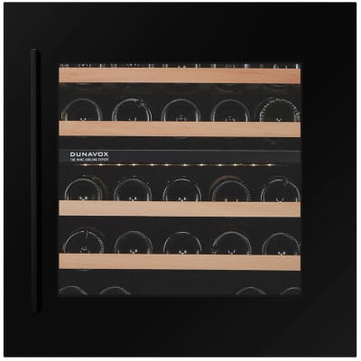 Vitrina de vin Dunavox DXJ-26.69DB, Gama Joy, Culoare Sticla neagra, Nr.zone temperatura 2, Inaltime 59 cm, Nr. Sticle 26, Maner Da, WiFi Nu