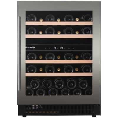 Vitrina de vin Dunavox DAUF-39.121DSS, Gama Flow, Culoare Stainless steel, Nr.zone temperatura 2, Inaltime 82.2 cm, Nr. Sticle 39, Maner Da, WiFi Nu
