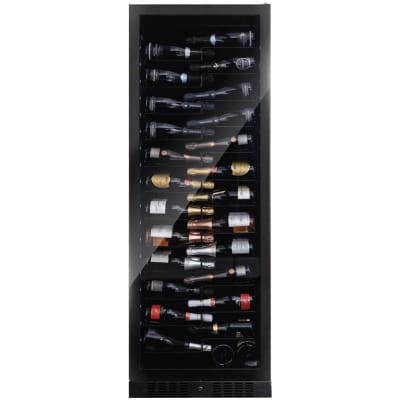 Vitrina de vin Dunavox DX-143.468B, Gama Sera, Culoare Sticla neagra, Nr.zone temperatura 1, Inaltime 183.5 cm, Nr. Sticle 143, Maner Da, WiFi Nu