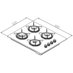 Plita incorporabila Luxell OC88N, gaz, 4 arzatoare, 60 cm, sticla, neagra - imagine 2
